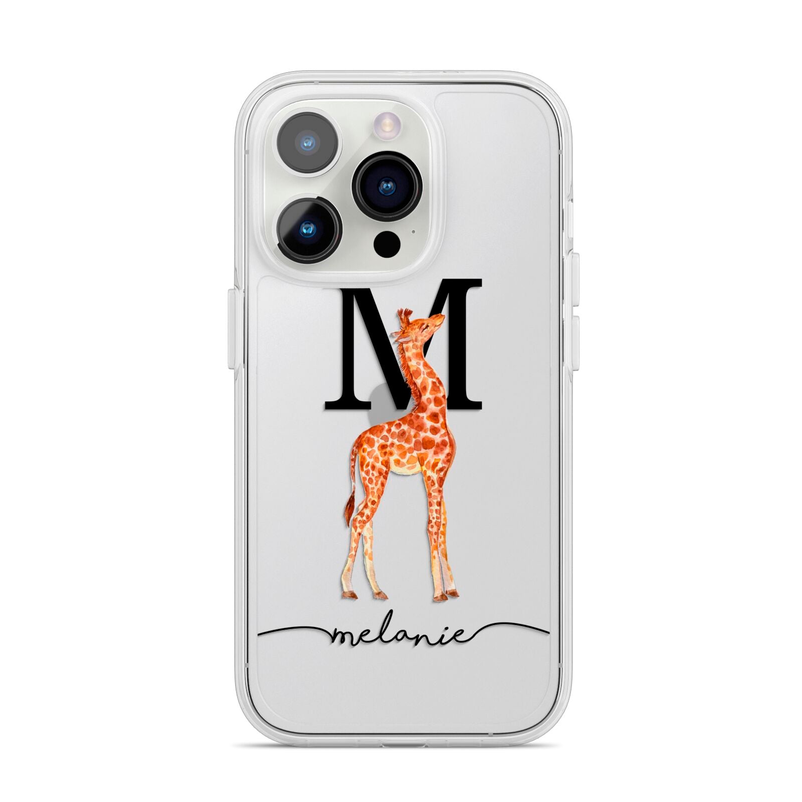 Personalised Giraffe Initial iPhone 14 Pro Clear Tough Case Silver