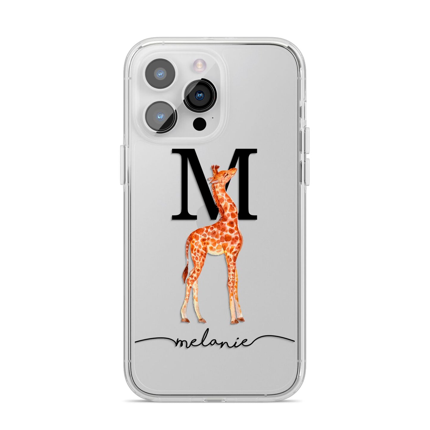 Personalised Giraffe Initial iPhone 14 Pro Max Clear Tough Case Silver