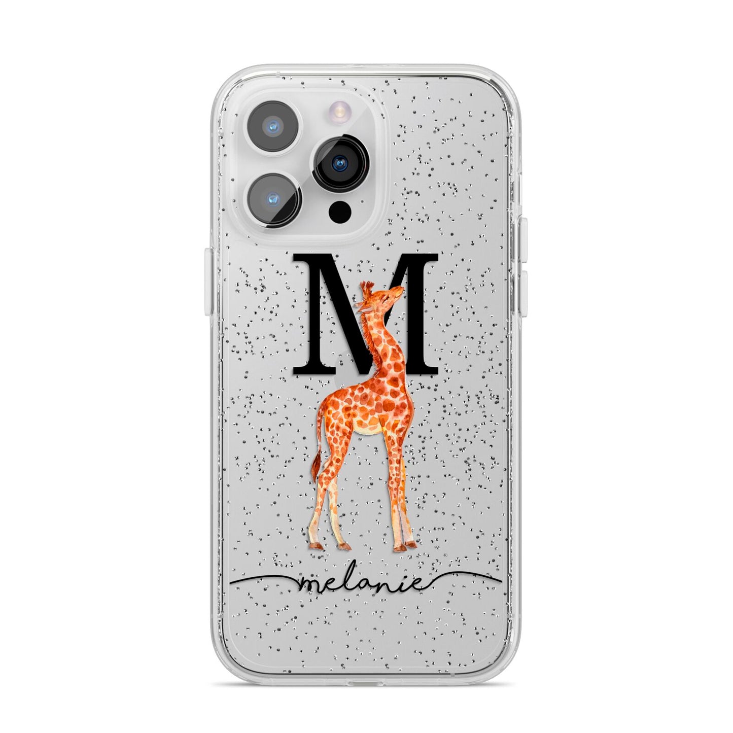 Personalised Giraffe Initial iPhone 14 Pro Max Glitter Tough Case Silver