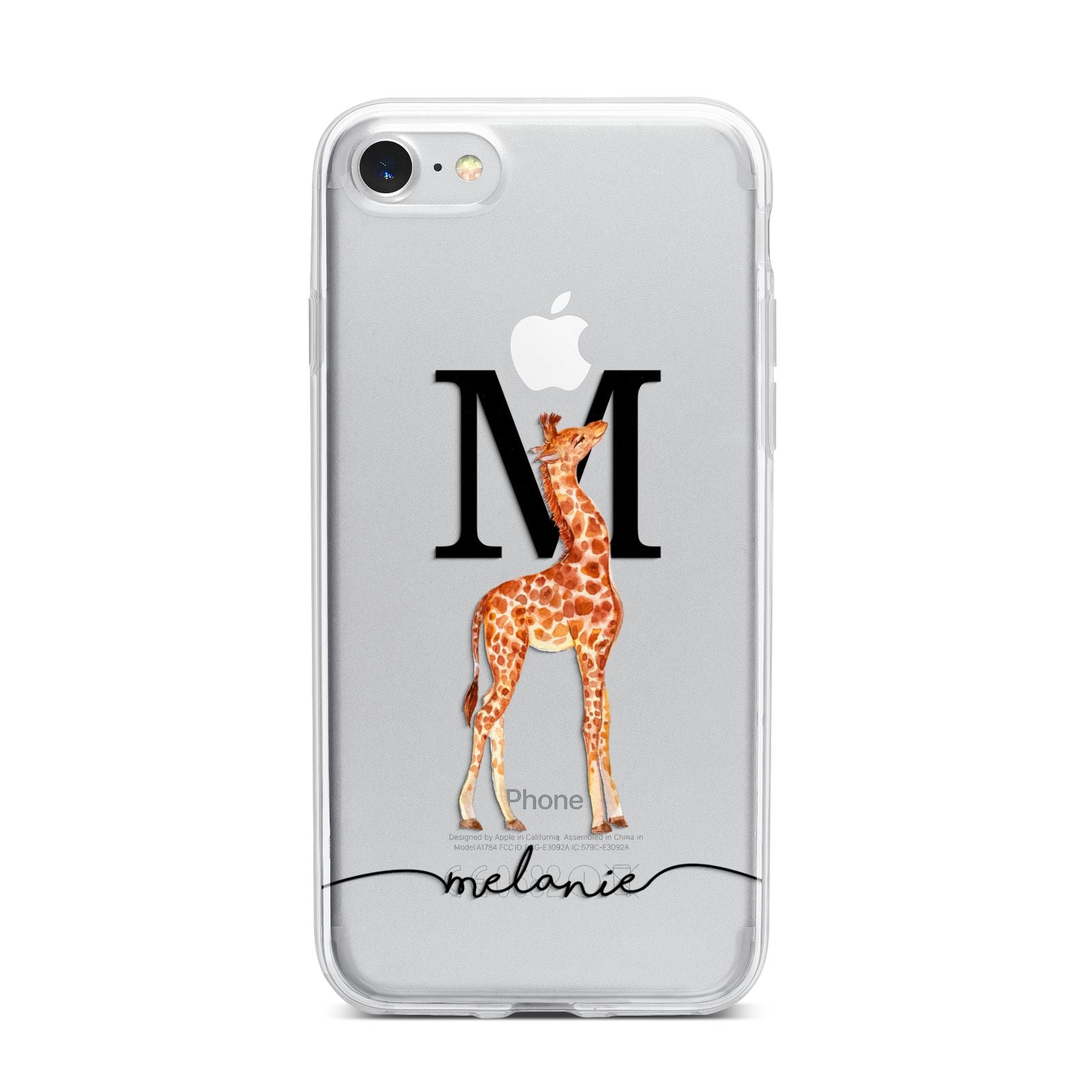 Personalised Giraffe Initial iPhone 7 Bumper Case on Silver iPhone