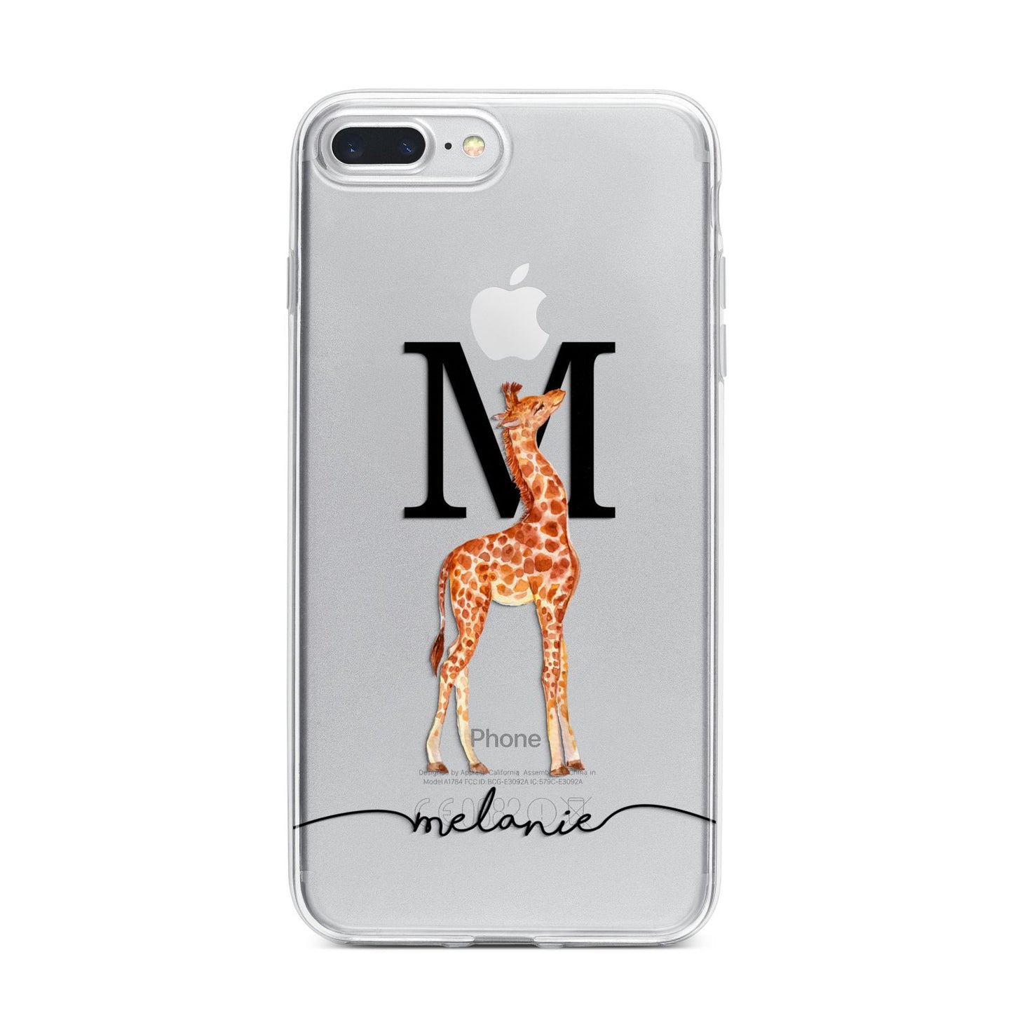 Personalised Giraffe Initial iPhone 7 Plus Bumper Case on Silver iPhone