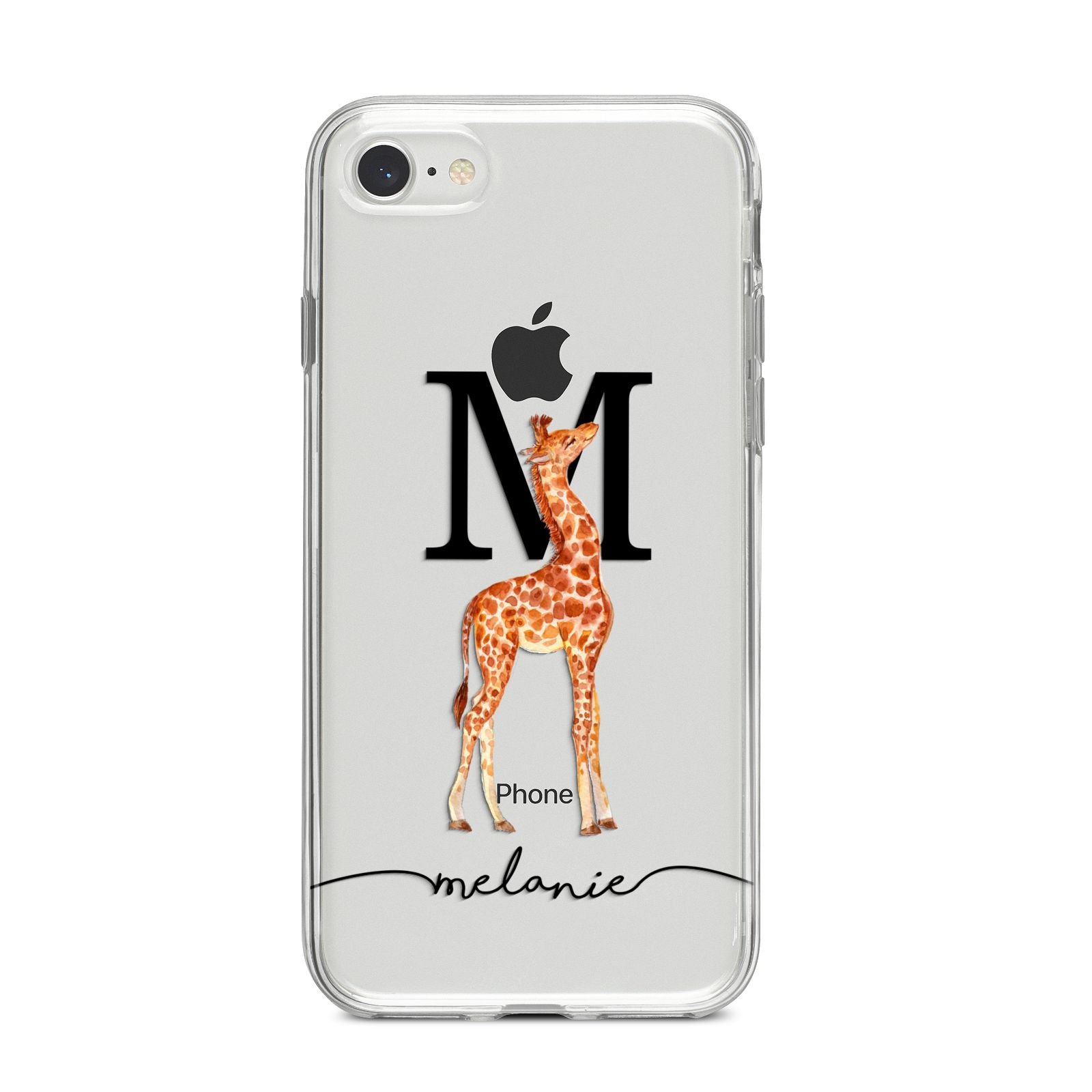 Personalised Giraffe Initial iPhone 8 Bumper Case on Silver iPhone