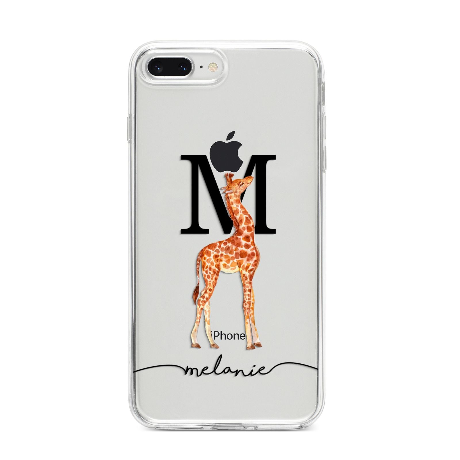 Personalised Giraffe Initial iPhone 8 Plus Bumper Case on Silver iPhone