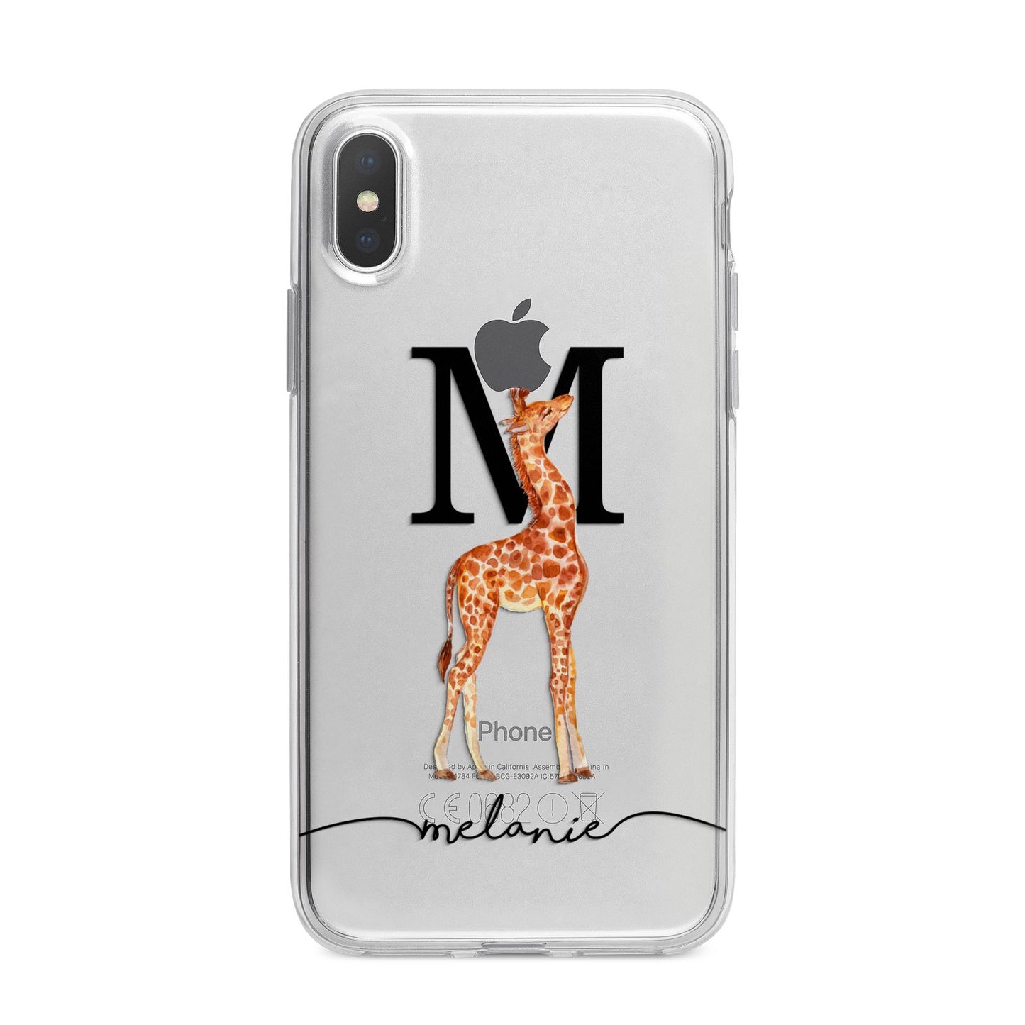 Personalised Giraffe Initial iPhone X Bumper Case on Silver iPhone Alternative Image 1
