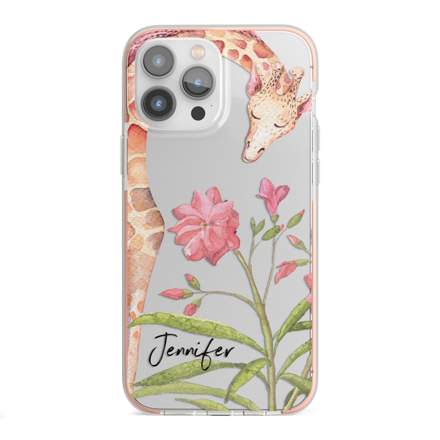 Personalised Giraffe iPhone 13 Pro Max TPU Impact Case with Pink Edges