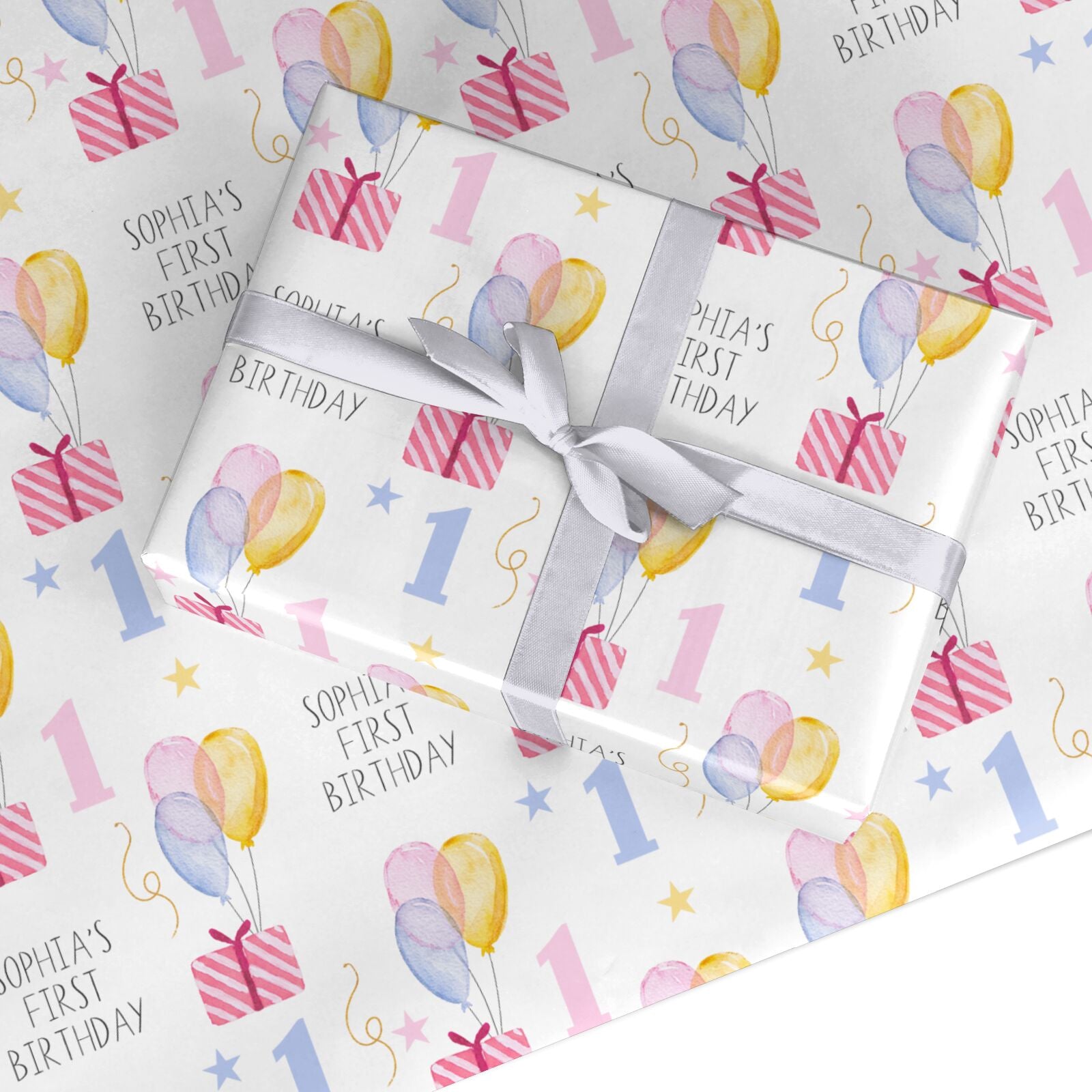 Personalised Girls First Birthday Wrapping Paper – Dyefor