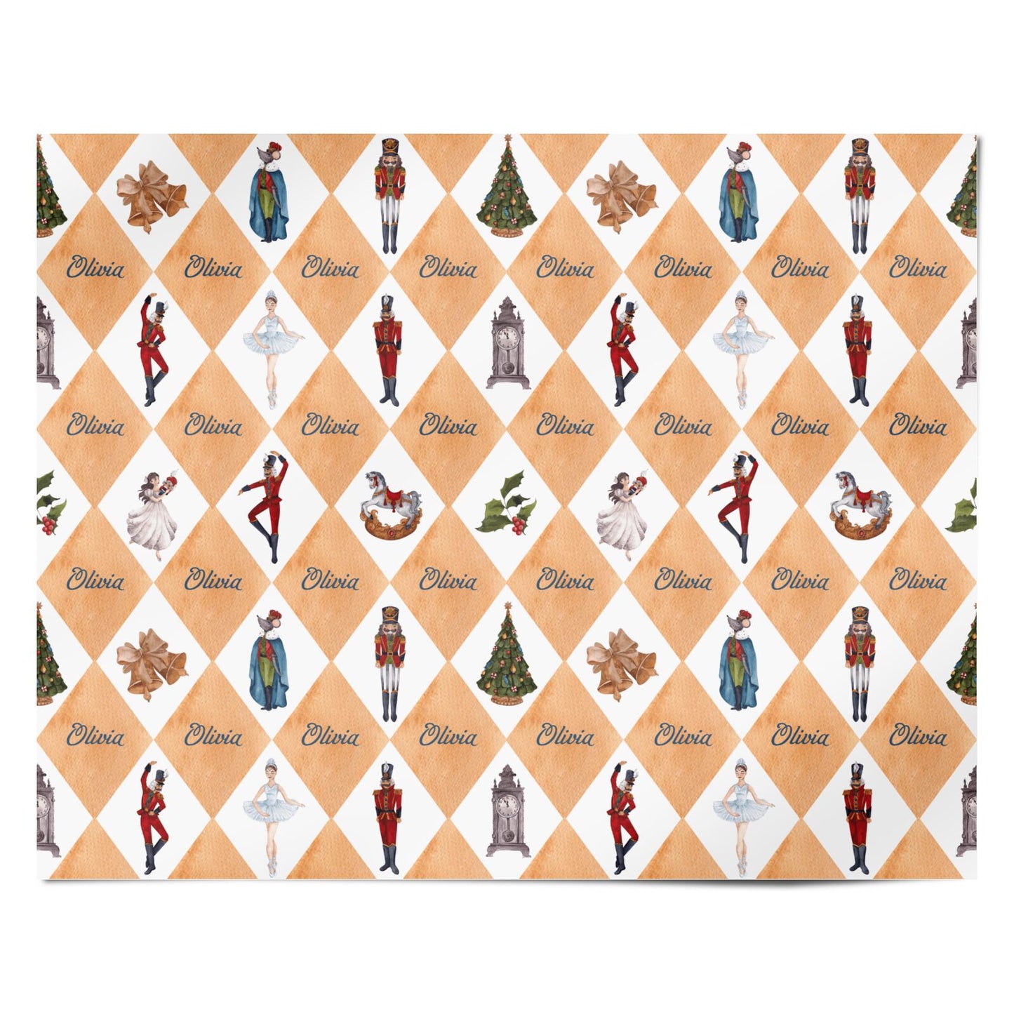 Personalised Gold Harlequin Nutcracker Christmas Personalised Wrapping Paper Alternative