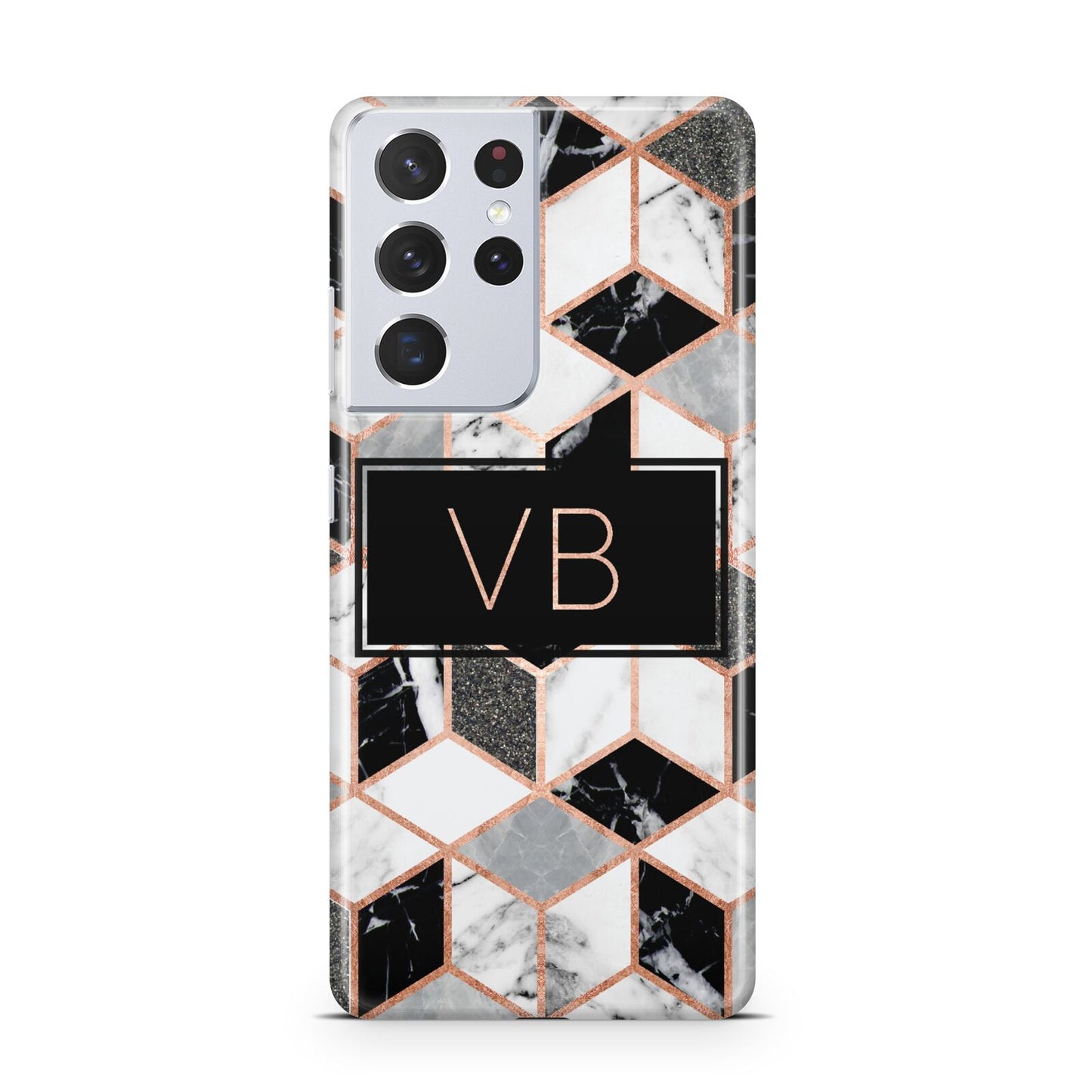 Personalised Gold Leaf Initials Marble Samsung S21 Ultra Case