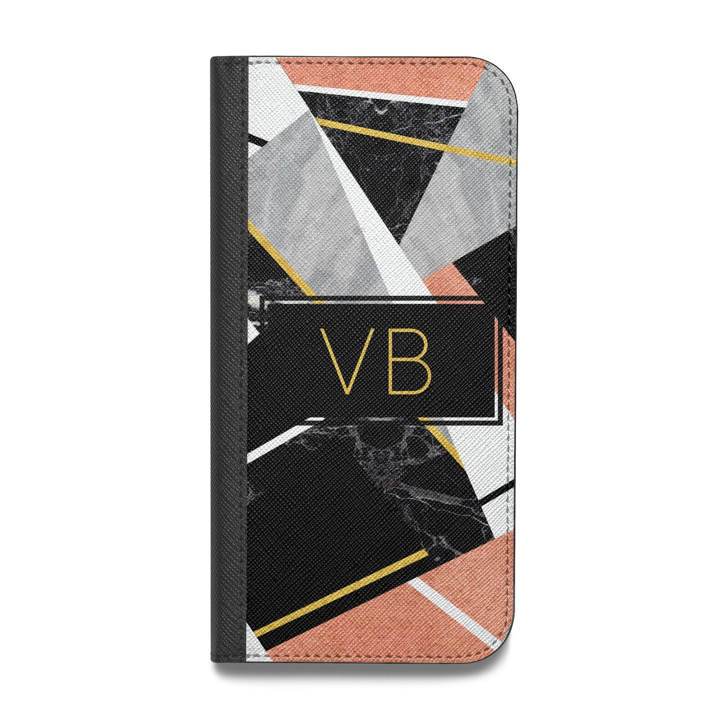 Personalised Gold Rose Monogram Vegan Leather Flip iPhone Case