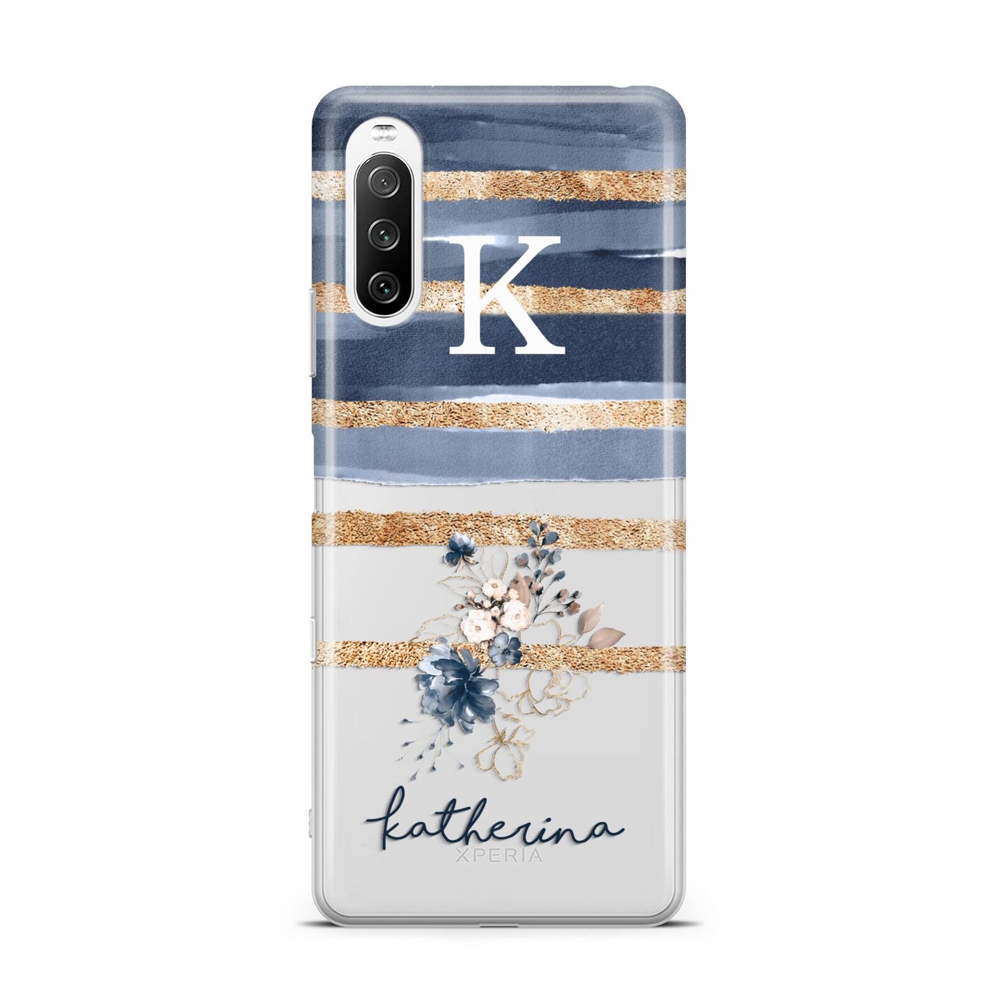 Personalised Gold Striped Watercolour Sony Xperia 10 III Case