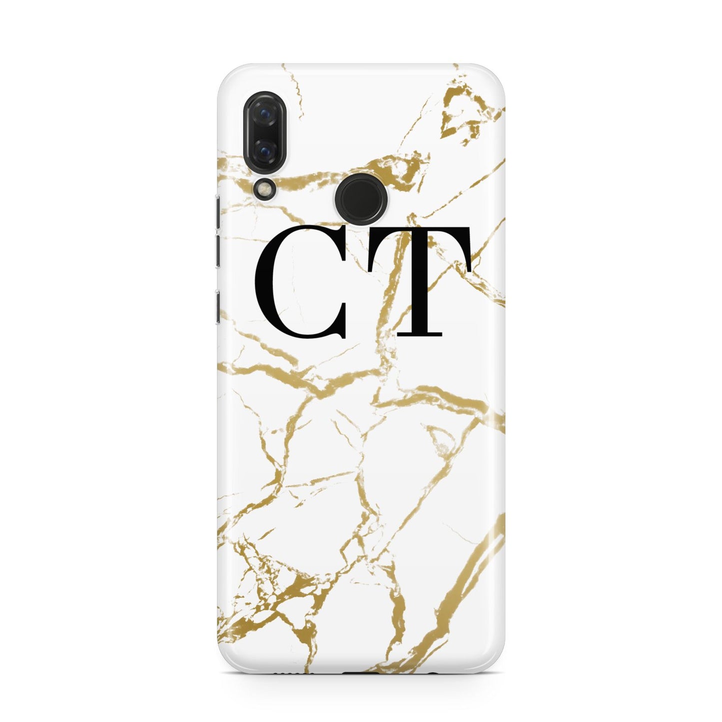 Personalised Gold Veins White Marble Monogram Huawei Nova 3 Phone Case