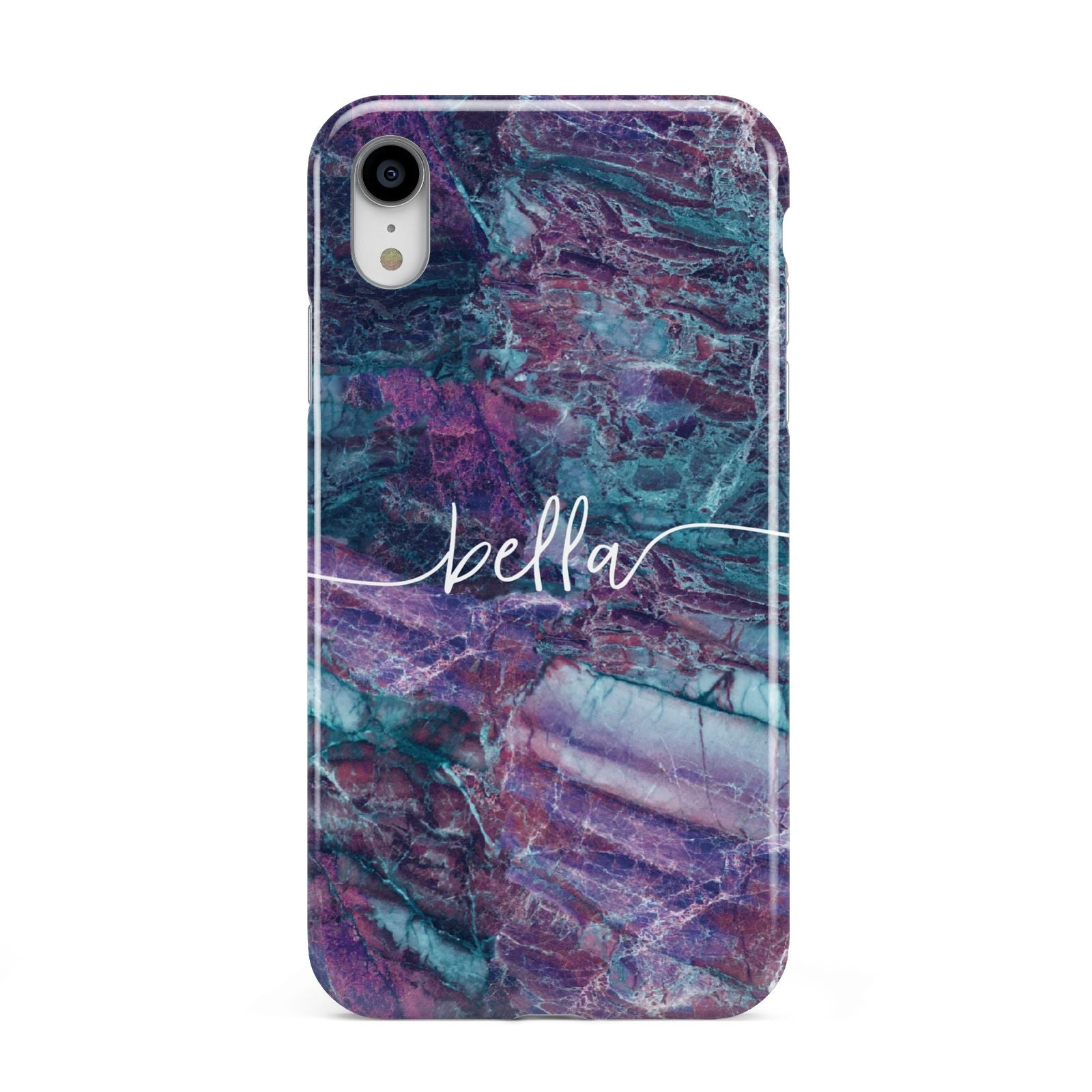 Personalised Green Purple Marble Name Apple iPhone XR White 3D Tough Case