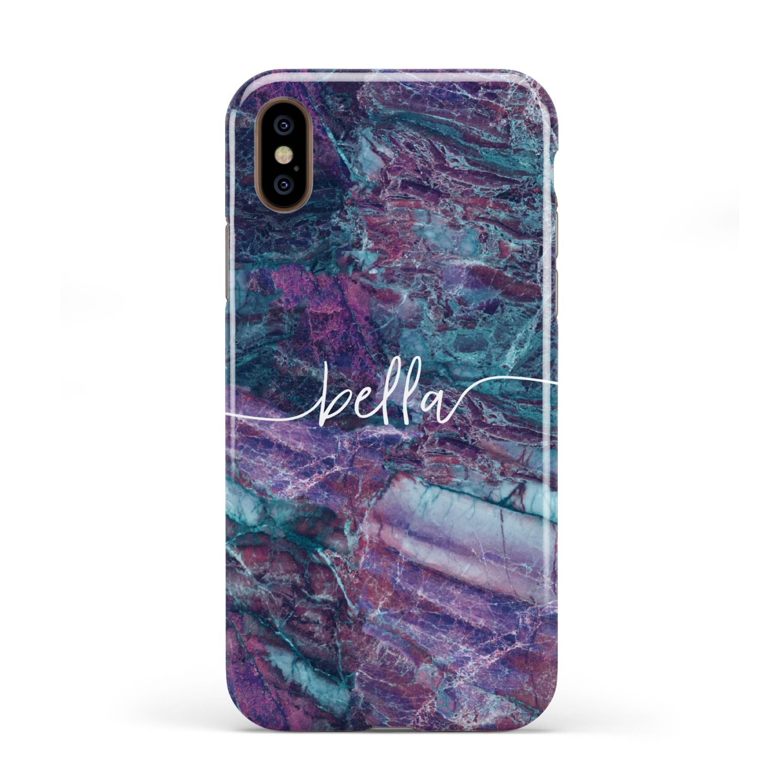 Personalised Green Purple Marble Name Apple iPhone XS 3D Tough