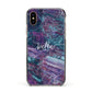 Personalised Green Purple Marble Name Apple iPhone Xs Impact Case Black Edge on Gold Phone