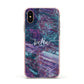 Personalised Green Purple Marble Name Apple iPhone Xs Impact Case Pink Edge on Gold Phone