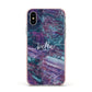 Personalised Green Purple Marble Name Apple iPhone Xs Impact Case Pink Edge on Silver Phone