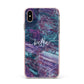 Personalised Green Purple Marble Name Apple iPhone Xs Max Impact Case Pink Edge on Gold Phone