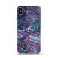 Personalised Green Purple Marble Name Apple iPhone Xs Max Impact Case White Edge on Gold Phone