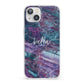 Personalised Green Purple Marble Name iPhone 13 Clear Bumper Case