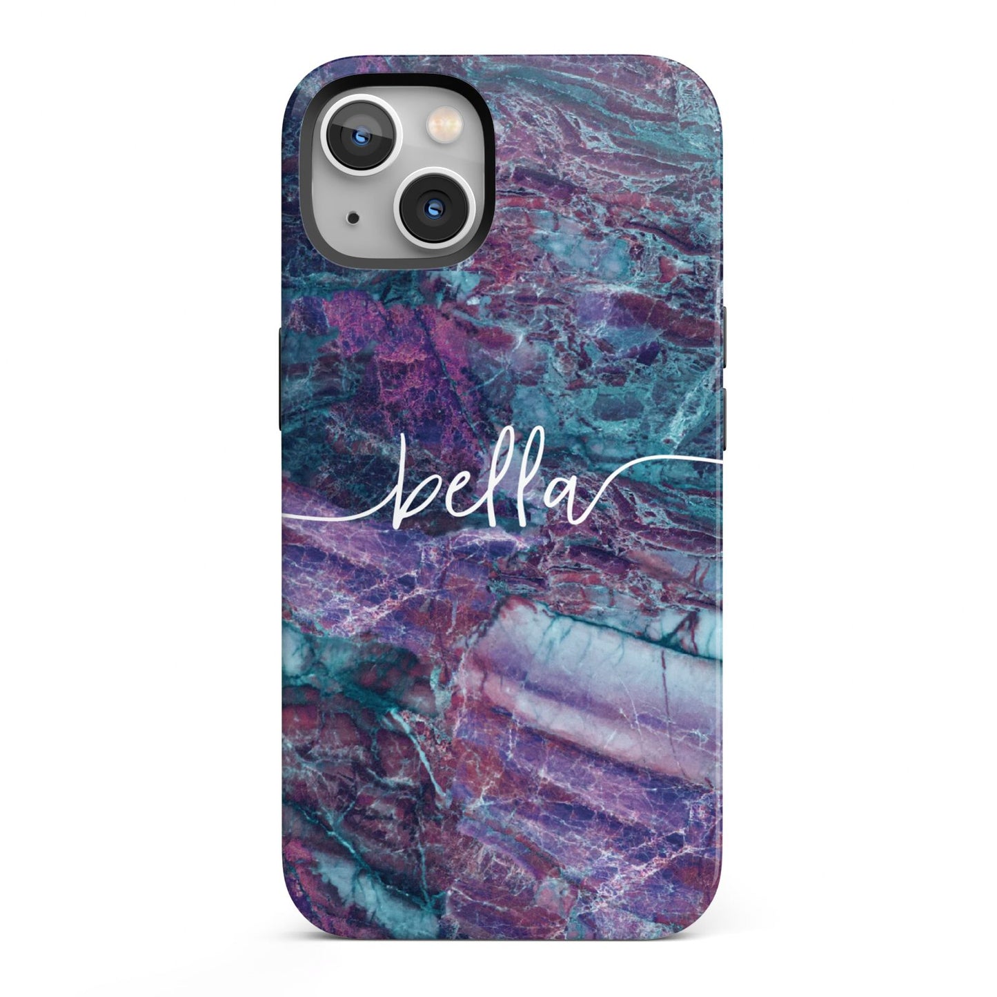 Personalised Green Purple Marble Name iPhone 13 Full Wrap 3D Tough Case