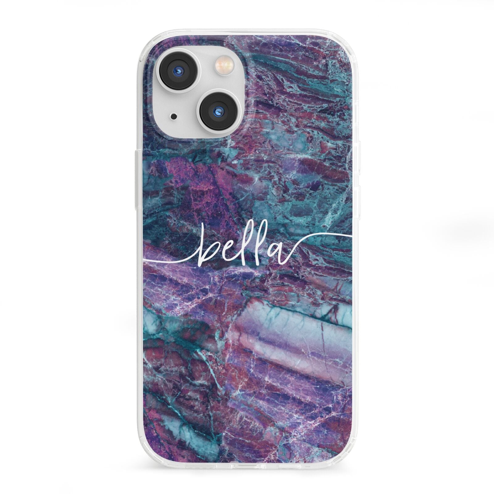 Personalised Green Purple Marble Name iPhone 13 Mini Clear Bumper Case
