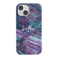 Personalised Green Purple Marble Name iPhone 13 Mini Full Wrap 3D Snap Case