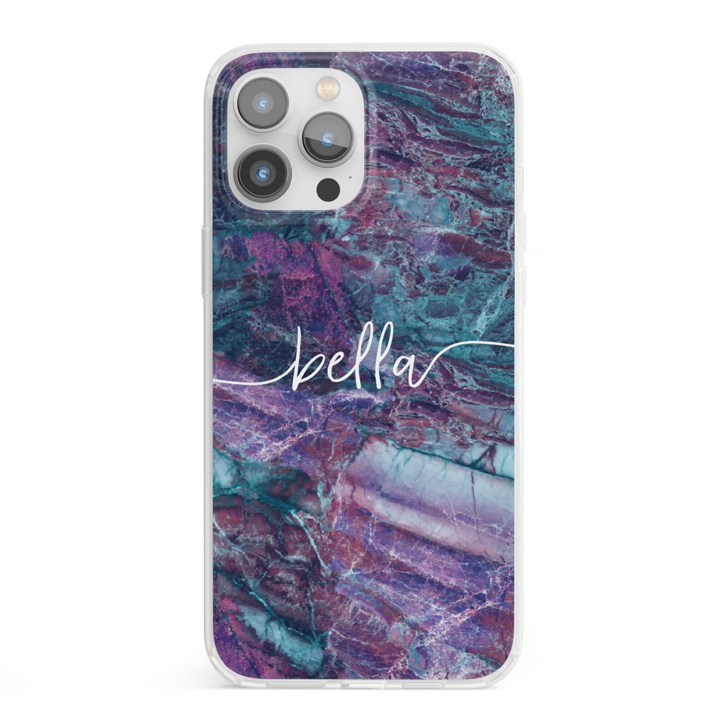 Personalised Green Purple Marble Name iPhone 13 Pro Max Clear Bumper Case