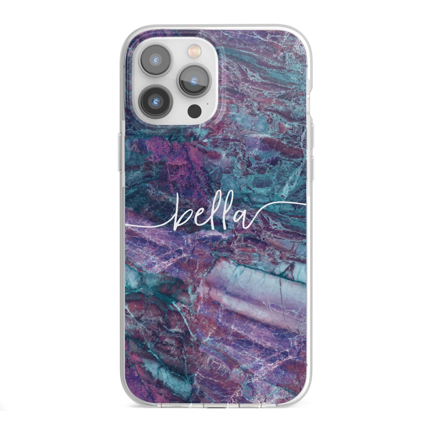 Personalised Green Purple Marble Name iPhone 13 Pro Max TPU Impact Case with White Edges