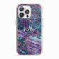 Personalised Green Purple Marble Name iPhone 13 Pro TPU Impact Case with Pink Edges