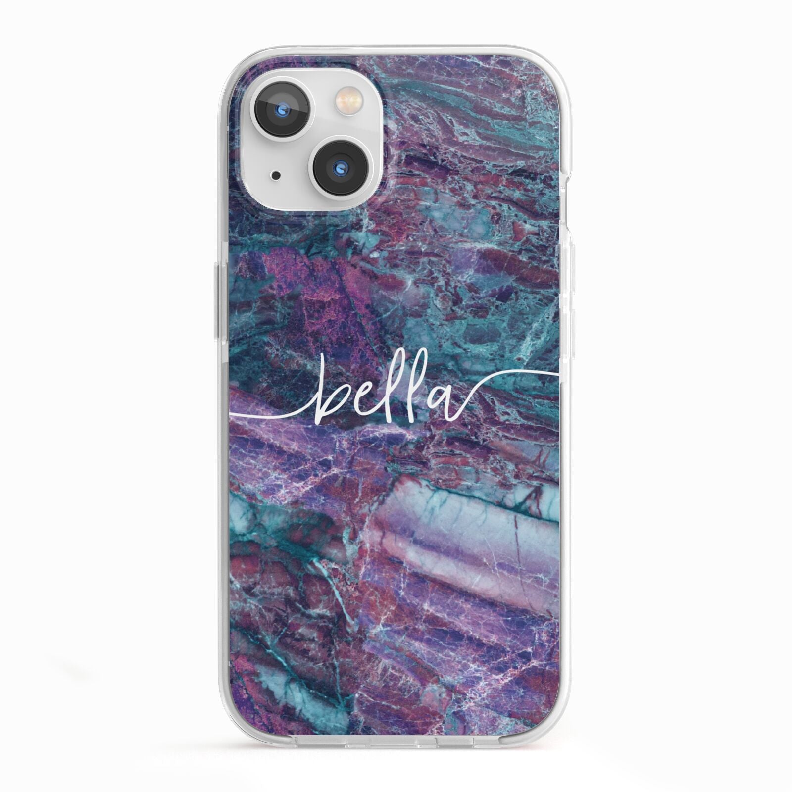 Personalised Green Purple Marble Name iPhone 13 TPU Impact Case with White Edges