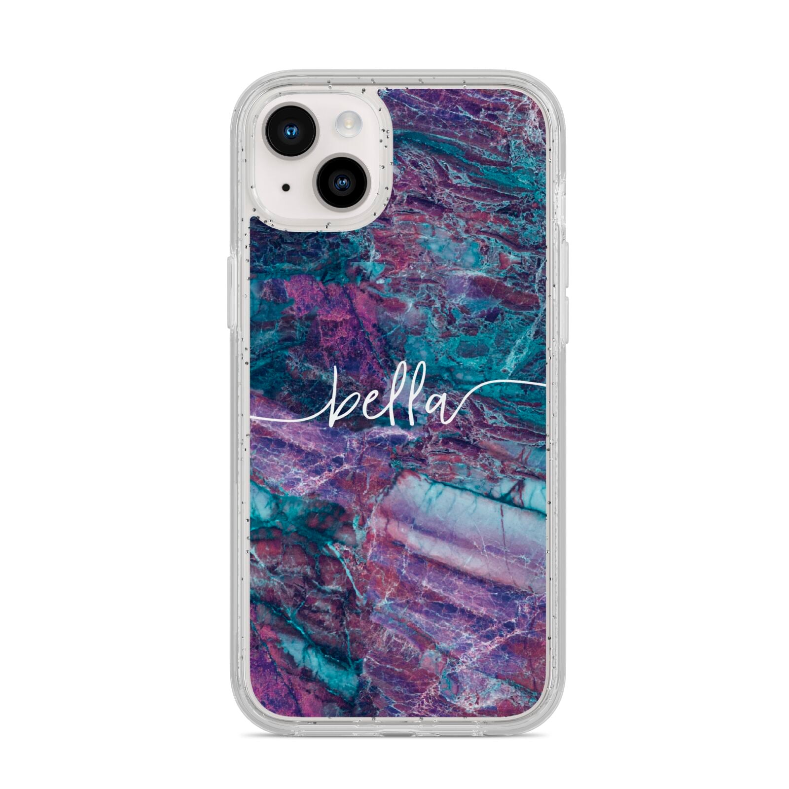 Personalised Green Purple Marble Name iPhone 14 Plus Glitter Tough Case Starlight