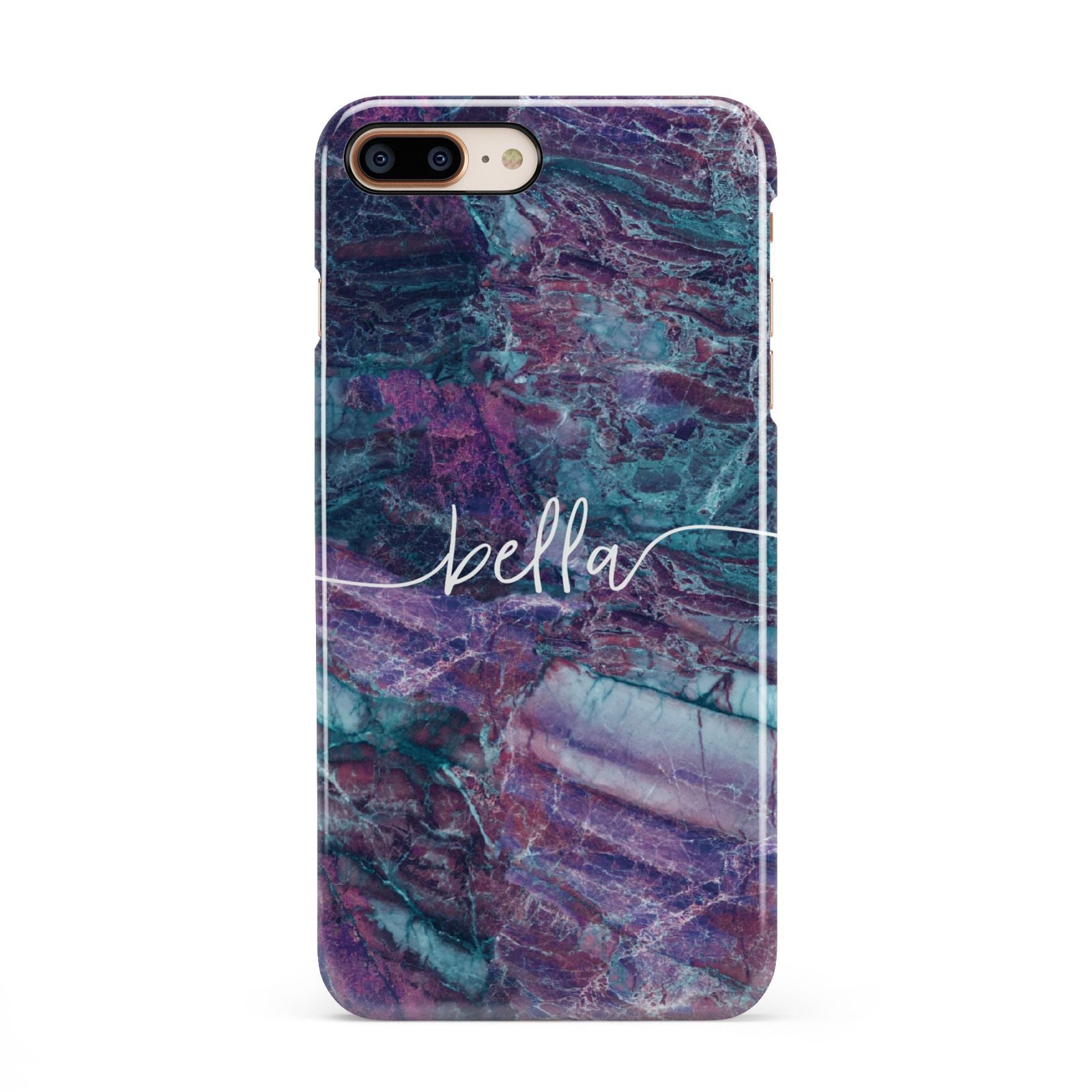 Personalised Green Purple Marble Name iPhone 8 Plus 3D Snap Case on Gold Phone