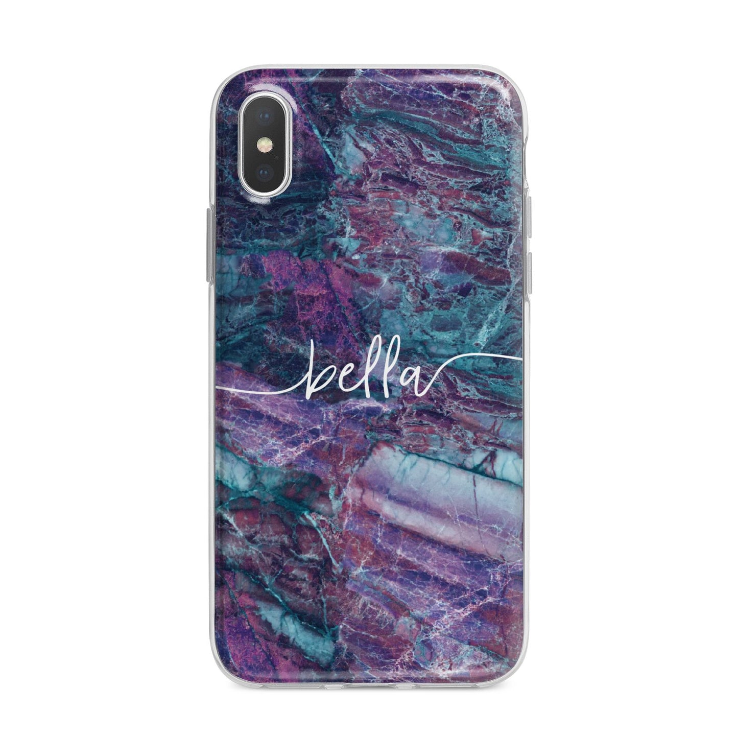 Personalised Green Purple Marble Name iPhone X Bumper Case on Silver iPhone Alternative Image 1