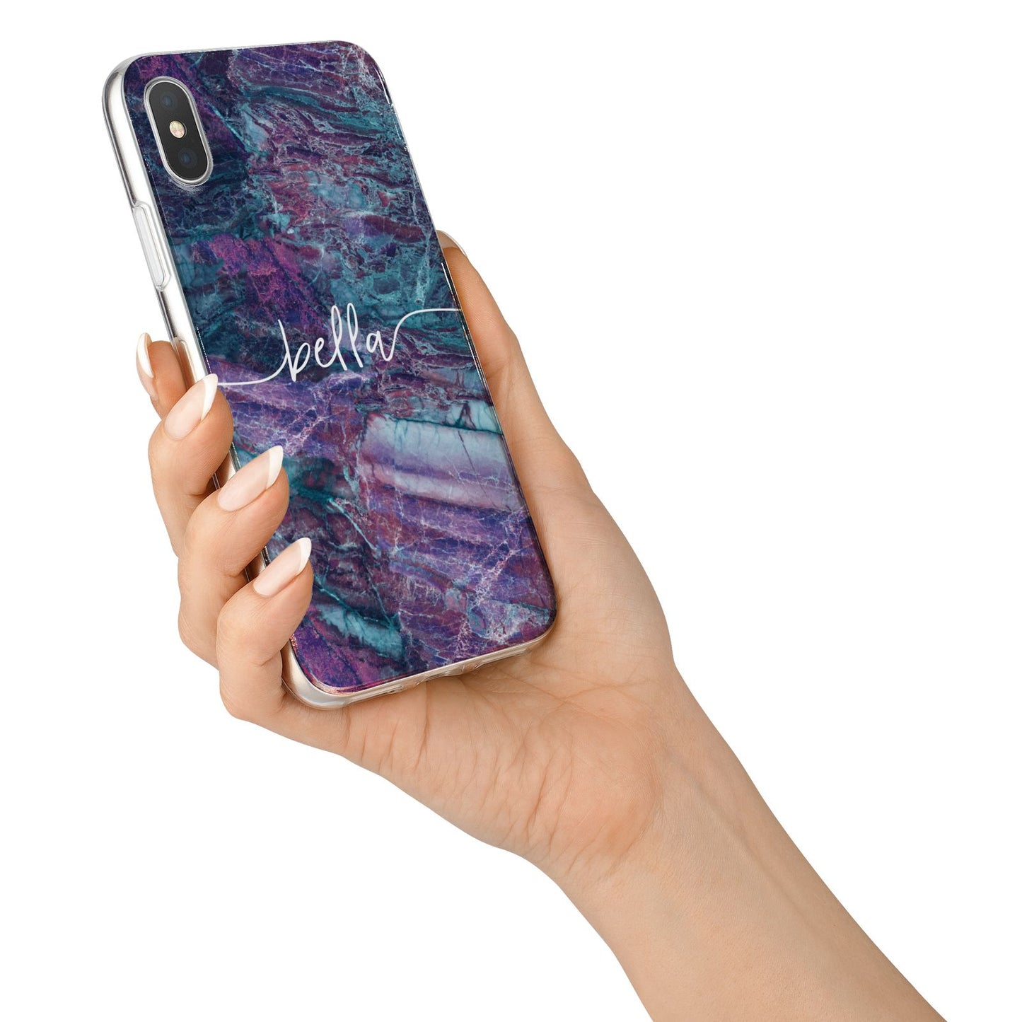 Personalised Green Purple Marble Name iPhone X Bumper Case on Silver iPhone Alternative Image 2