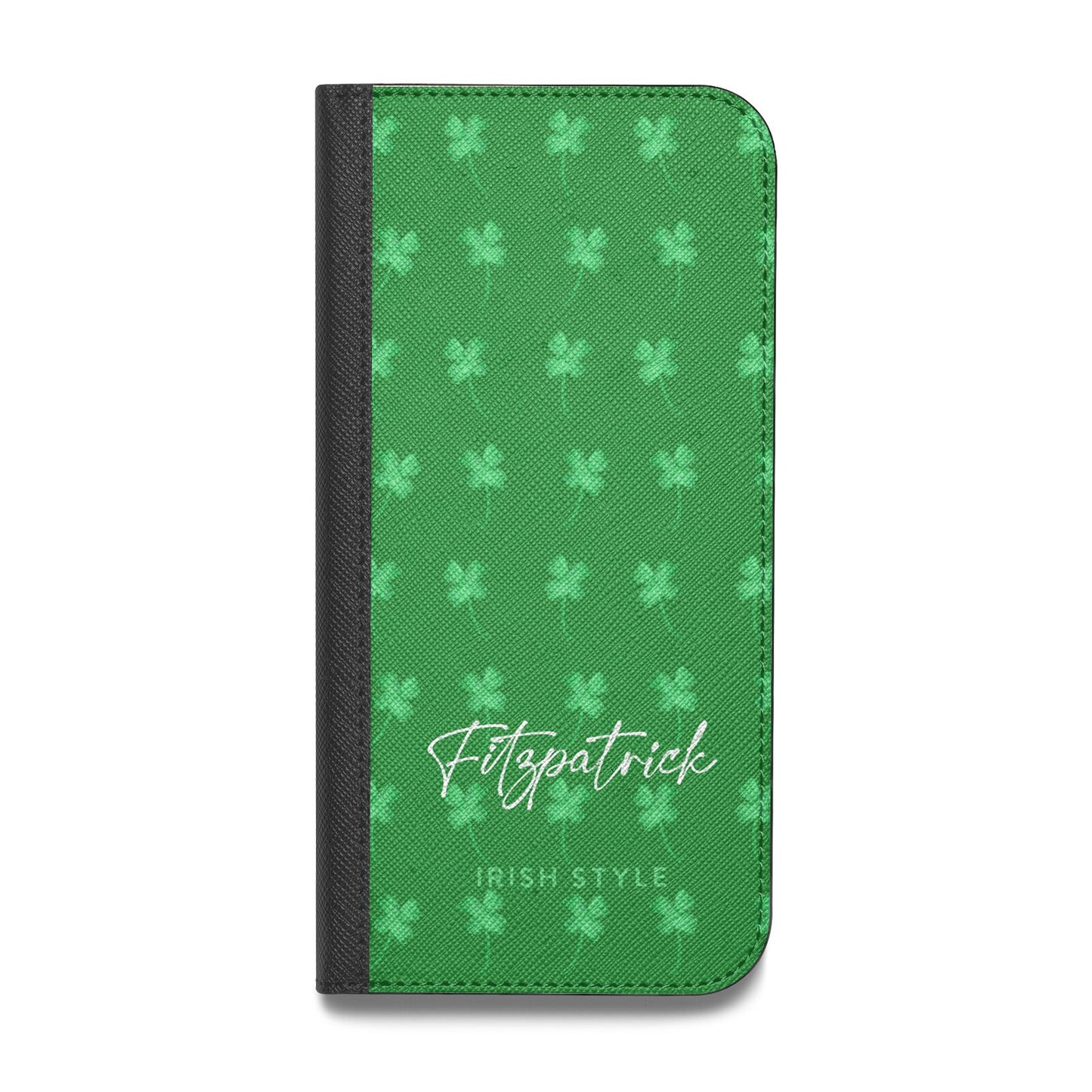 Personalised Green Shamrock Vegan Leather Flip iPhone Case