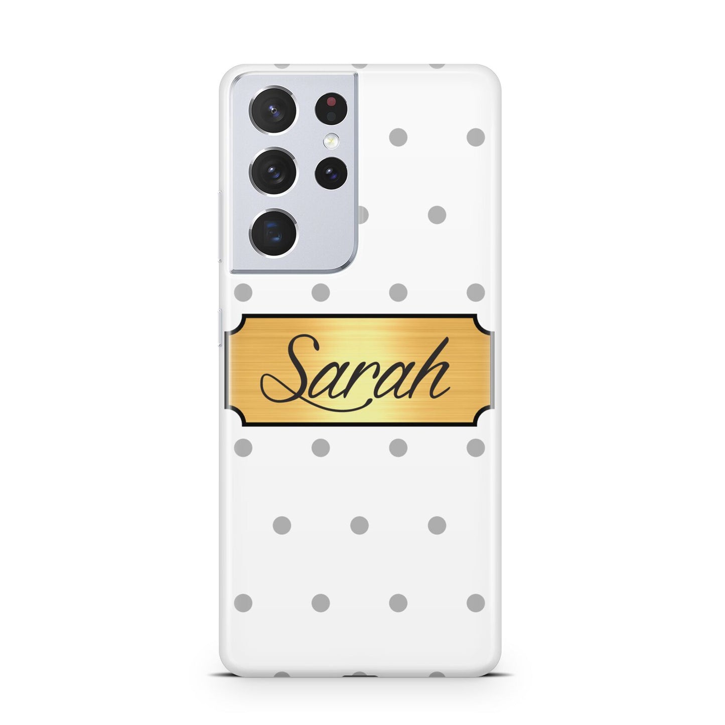 Personalised Grey Dots Gold With Name Samsung S21 Ultra Case