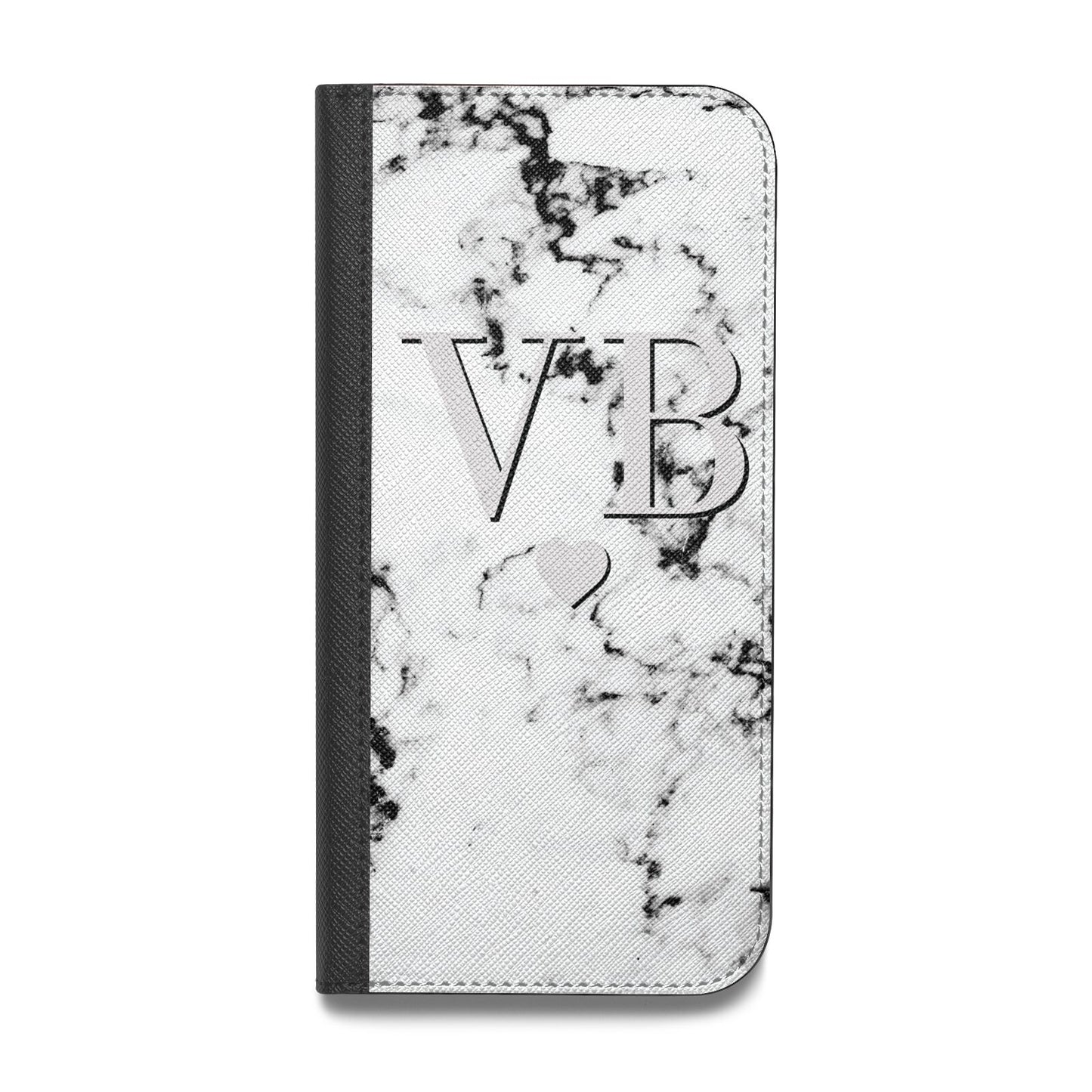 Personalised Grey Initialed Marble Heart Vegan Leather Flip Samsung Case