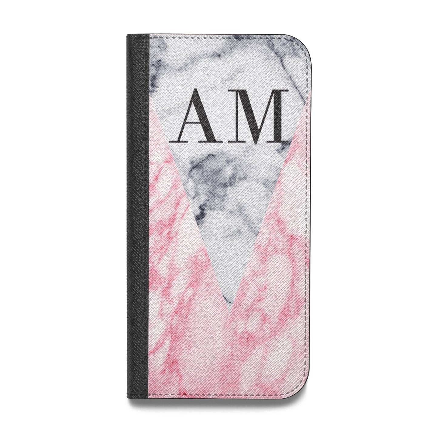 Personalised Grey Inset Marble Initials Vegan Leather Flip Samsung Case