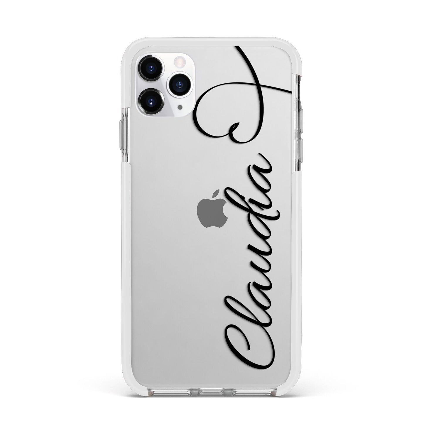Personalised Heart Name Apple iPhone 11 Pro Max in Silver with White Impact Case