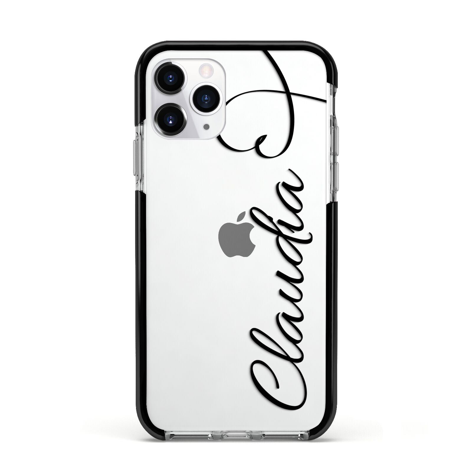 Personalised Heart Name Apple iPhone 11 Pro in Silver with Black Impact Case