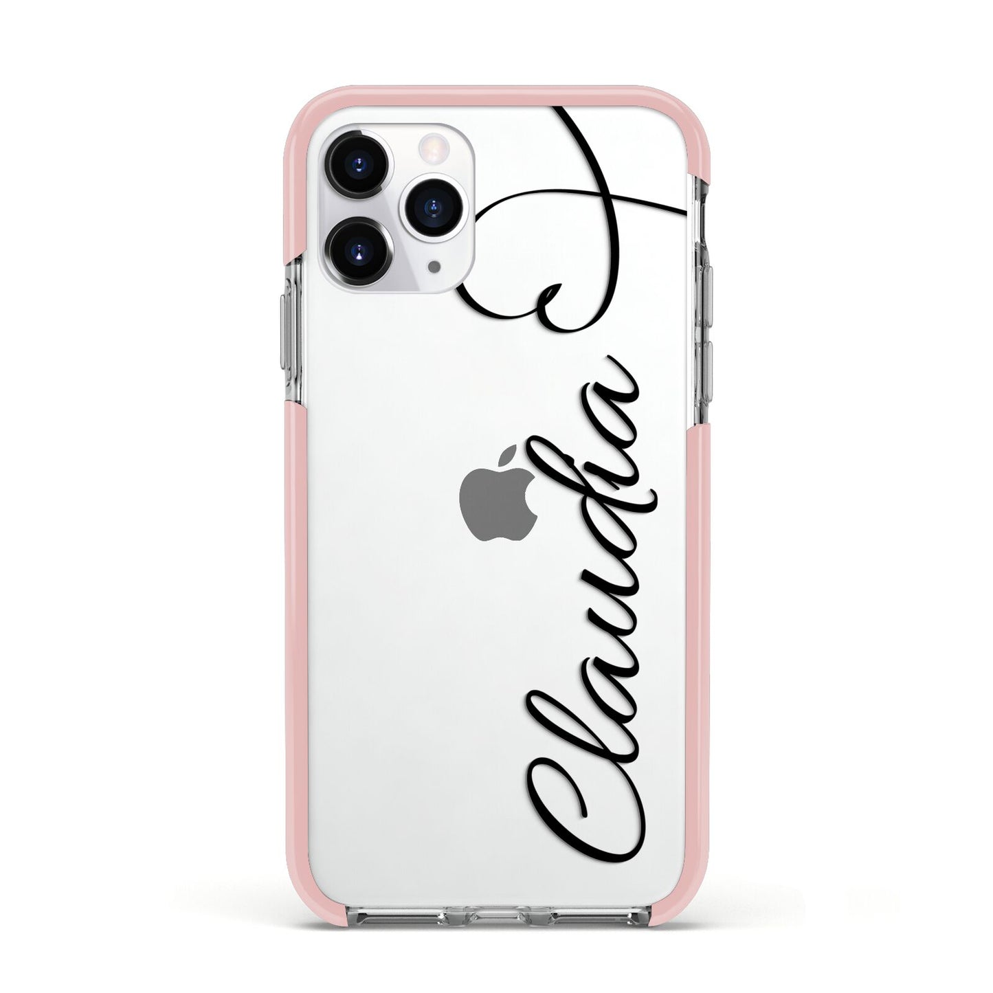 Personalised Heart Name Apple iPhone 11 Pro in Silver with Pink Impact Case