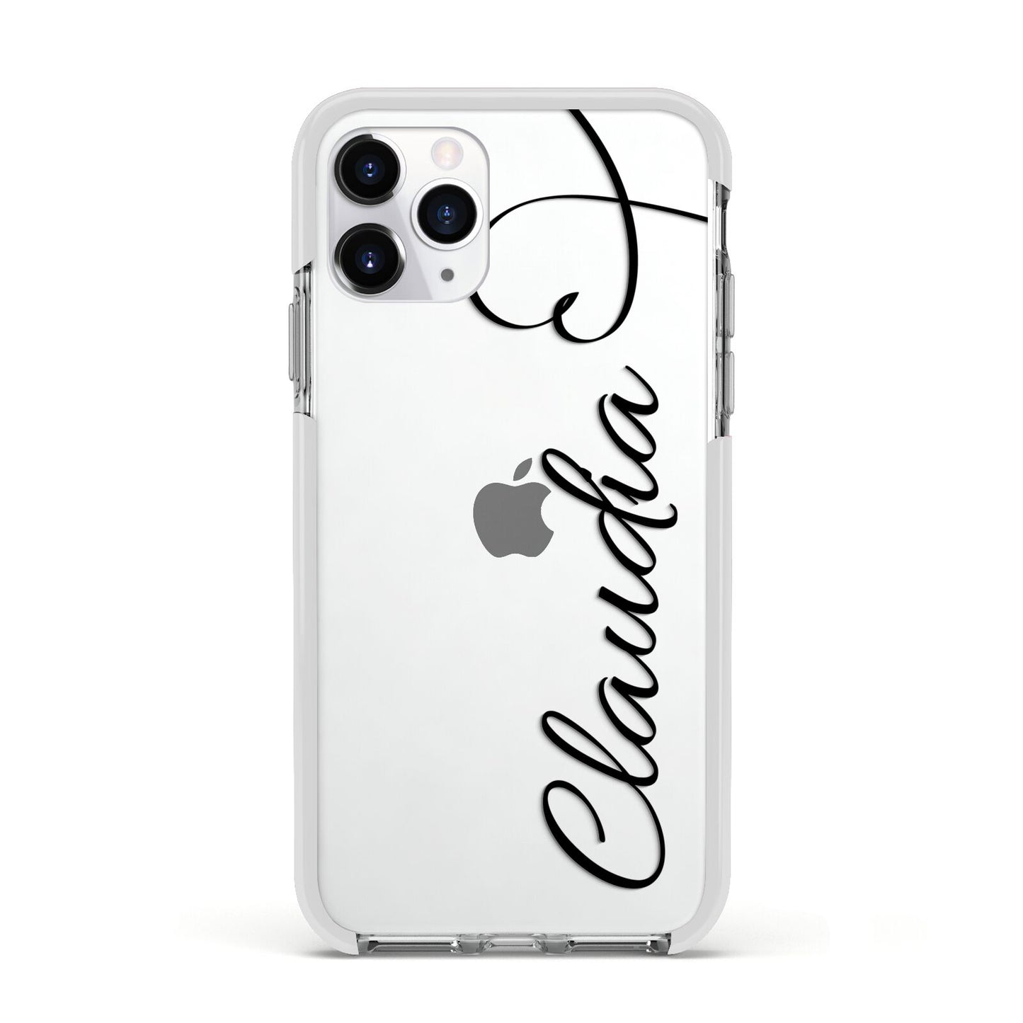 Personalised Heart Name Apple iPhone 11 Pro in Silver with White Impact Case