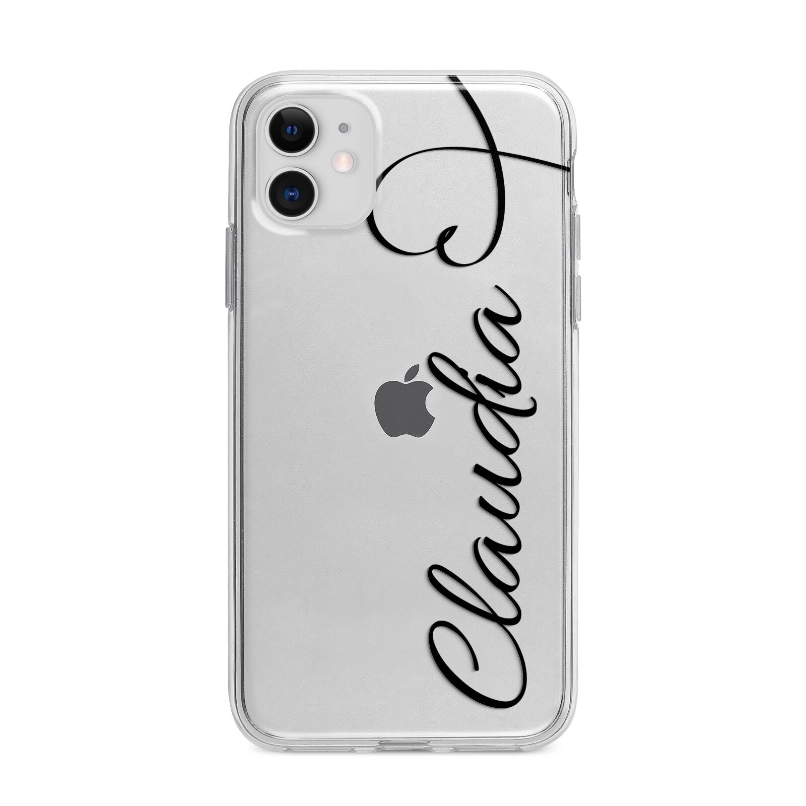 Personalised Heart Name Apple iPhone 11 in White with Bumper Case