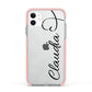 Personalised Heart Name Apple iPhone 11 in White with Pink Impact Case
