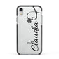Personalised Heart Name Apple iPhone XR Impact Case Black Edge on Silver Phone