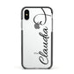 Personalised Heart Name Apple iPhone Xs Impact Case Black Edge on Silver Phone