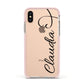 Personalised Heart Name Apple iPhone Xs Impact Case Pink Edge on Gold Phone