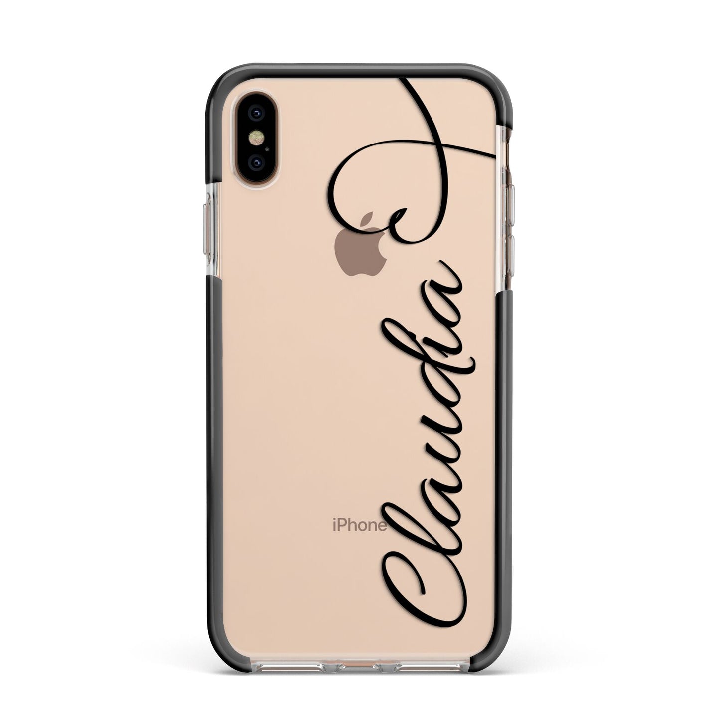 Personalised Heart Name Apple iPhone Xs Max Impact Case Black Edge on Gold Phone