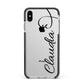 Personalised Heart Name Apple iPhone Xs Max Impact Case Black Edge on Silver Phone
