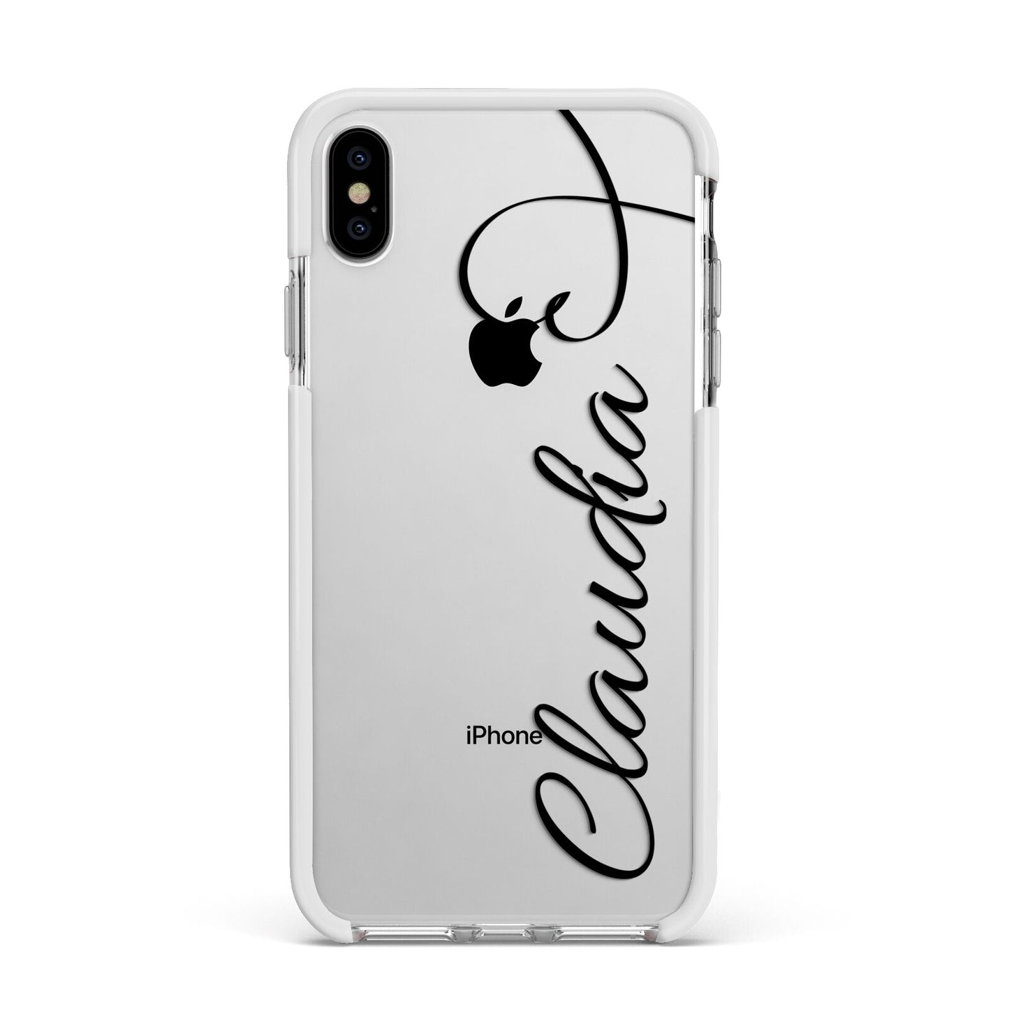 Personalised Heart Name Apple iPhone Xs Max Impact Case White Edge on Silver Phone